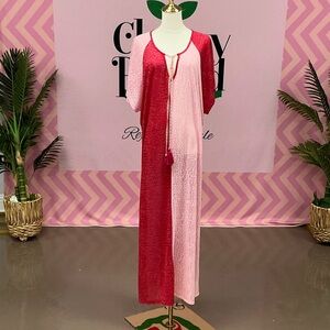 Pitusa Two-Tone Red & Light Pink Long Caftan with Tassel Tie